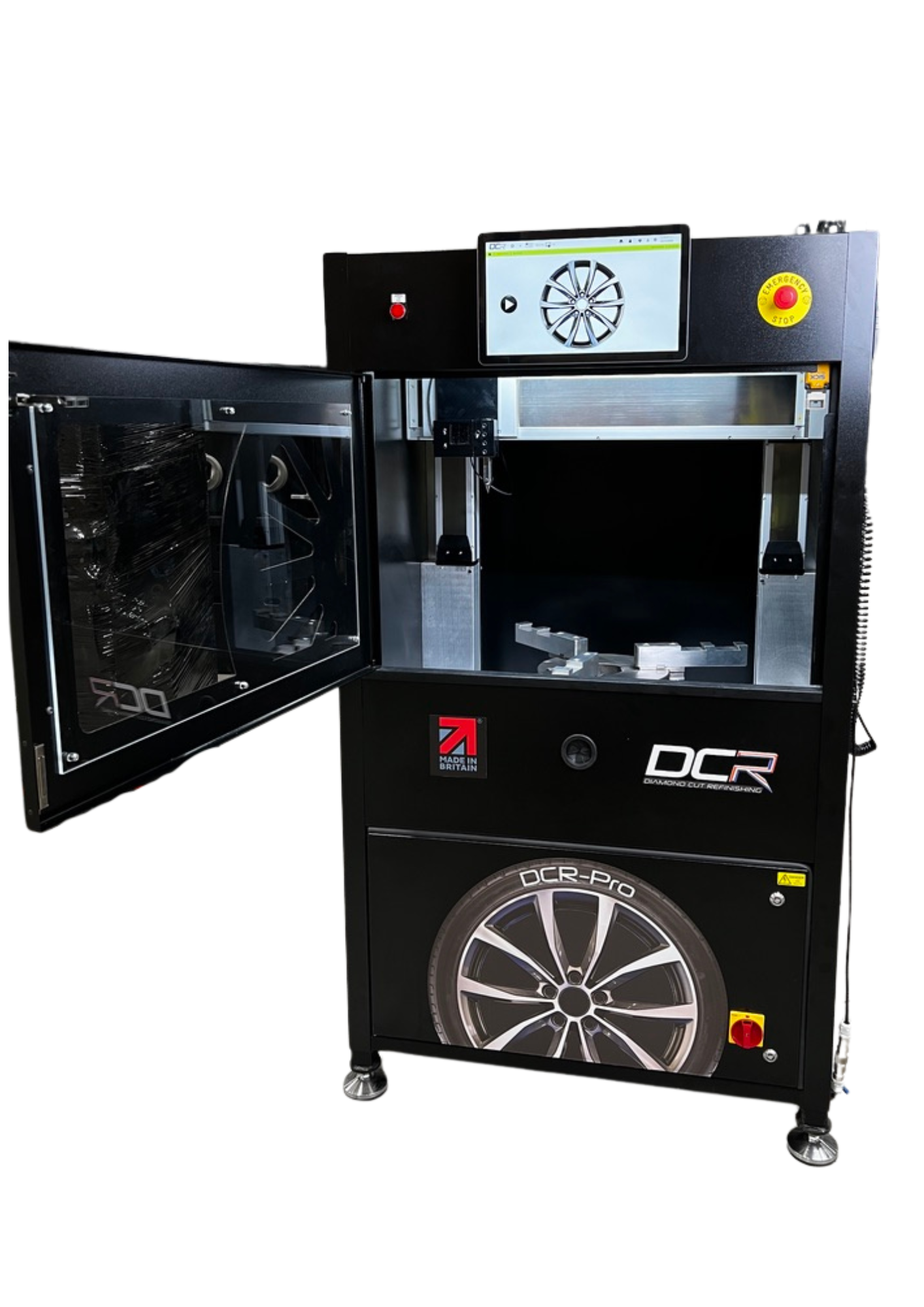 DCR Pro with door open showing chuck and cutter